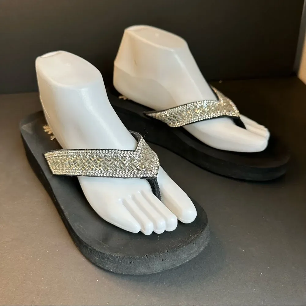 Yellowbox Black‎ Crystal Strap Flip Flops Size 9.5 - Picture 2 of 7